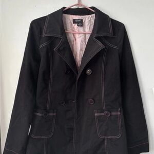 Vintage Guess Black Trench Coat with Pink Detailing